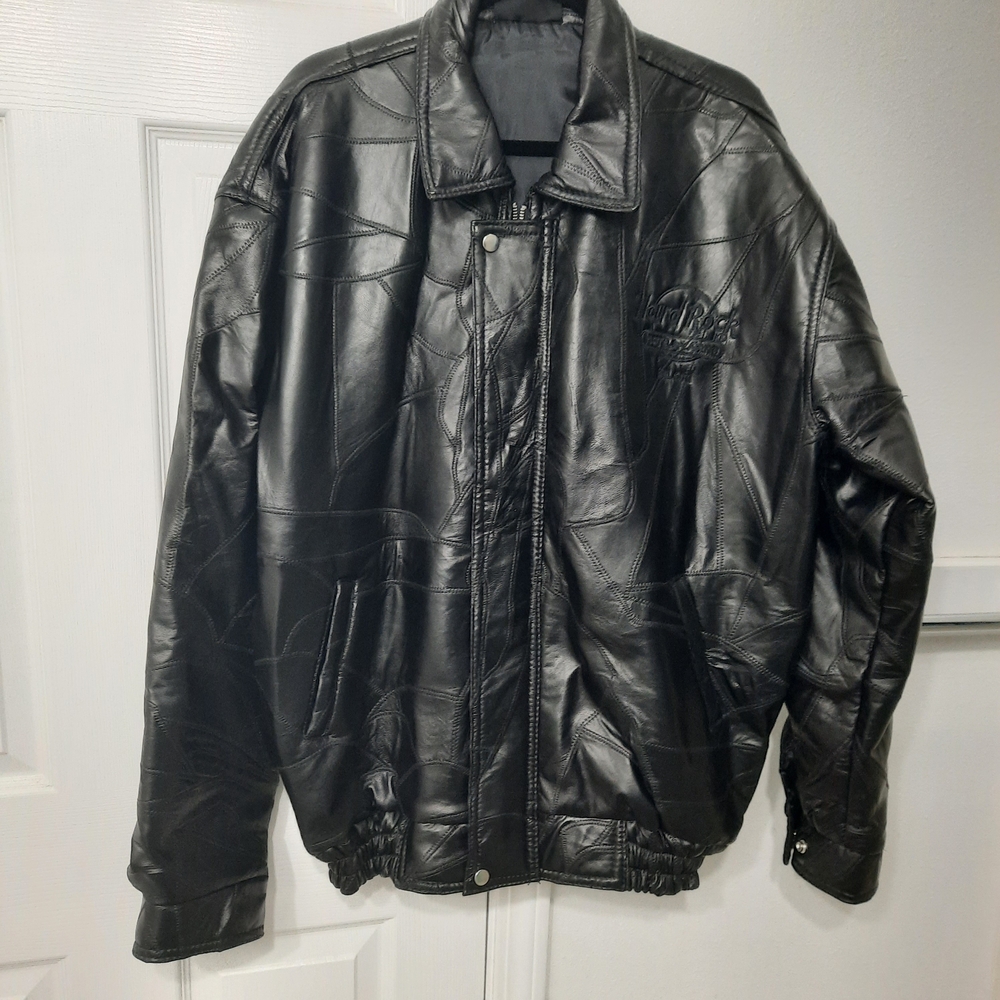 Hard Rock Casino Biloxi Black Leather Bomber Jacket XL | Motorcycle Style